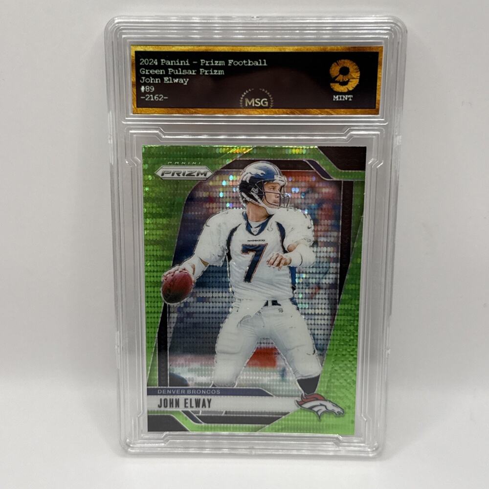 2024 Panini Prizm #89 John Elway Green Wave Graded 9 Mint NFL Broncos Card